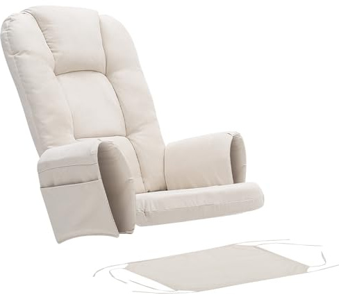 BECHAEO 5PCS Thickened Glider Rocker Replacement Cushions – Suede, Beige | With Ottoman Cover & Storage Pockets, Thick Soft Glider Chair Cushion Set, for Indoor Nursery Rocking Chair