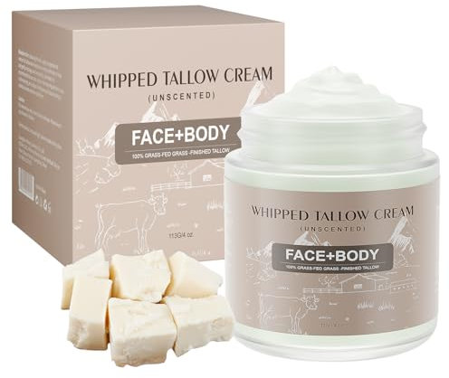Ofanyia Beef Tallow Skin Care, Tallow Face Cream for Sensitive Skin, Beef Tallow Moisturiser for Repairing Damaged Dry Skin, Grass Fed Beef Tallow for Skin, 4 oz (UNSCENTED)