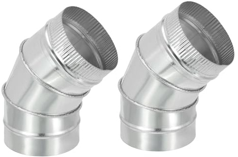 PATIKIL 5 OD 45 Degree Elbow Duct Pipe Connector, 2 Pack HVAC Ventilation Chimney Flue Tube Connector Galvanized Iron Adapter Crimped for Vent Exhaust Stovepipe