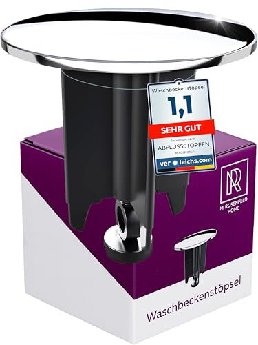 Waschbeckenstöpsel mit Deckel 63mm Chrom Abflussstopfen – aus Messing, Гniversal mit Gummi für Waschbecken im Bad und Bidets - Excenterstopfen - Höhenverstellbar Rostfrei & Dicht M. Rosenfeld Home