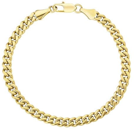KRKC Herren Armband, 14K Gold Vergoldet 5mm Edelstahl Panzerkette Cuban Armband, Nickel-frei Rostfrei Armbänder für Männer Länge 19cm