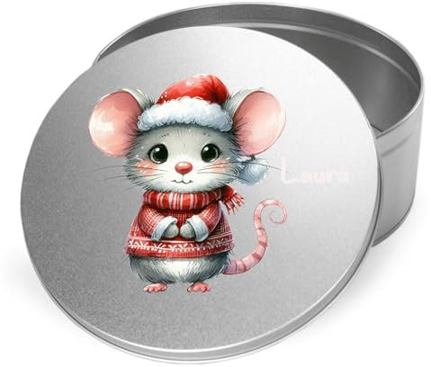 GRAZDesign Personalisierte Keksdose Weihnachten mit Maus Motiv und Name, Geschenkidee für Kinder, runde Plätzchendose aus Metall, Weihnachtsdeko mit Tiermotiv