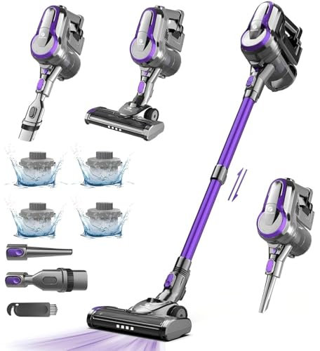 FixtFixer 350W/30000 Pa Aspirateur Balai sans Fil, 6 en 1 Aspirateur sans Fil Puissant 55 Minutes avec 4*HEPA-Filtre, 1,1L Aspirateur Balai pour Les Poils d'animaux/Tapis/Sols Durs