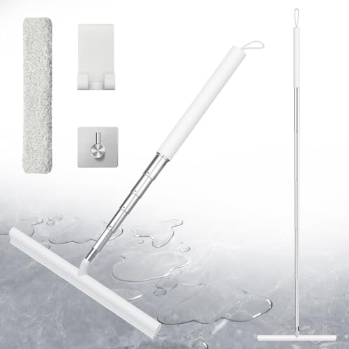Sampoes Duschabzieher, Abzieher Dusche mit Halterung, Fensterabzieher Silikon Einstellbar 30-120cm, Duschabzieher Langer Stiel, Abzieher für Badezimmer, Badabzieher