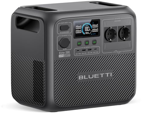 BLUETTI Elite 200 V2 Estación de Energía Portátil (2025 Nuevo), LFP de 2073,6Wh, 2 Tomas de CA de 2600W (3900W Power Lifting), 17 Años Vida Útil, Generador Solar para Acampar, Fuera de la Red, Cortes