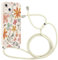 Kueqeay Handyband für iPhone 14 Hülle mit Band 6,1'', Aesthetic Weißer Blume Muster Verstellbarer Halskette Handyhülle mit Kordel zum umhängen Silikon Stoßfest Schutzhülle mit Kette, 01
