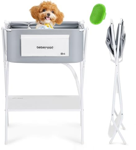 beberoad B4 Pet Dog Booster Bath Tub with Bath Brush, Dog Bathing Tub Washing Station for Grooming, Collapsible Foldable Portable Shower Bathtub for Small Dogs Cats Pet, Indoor and Outdoor