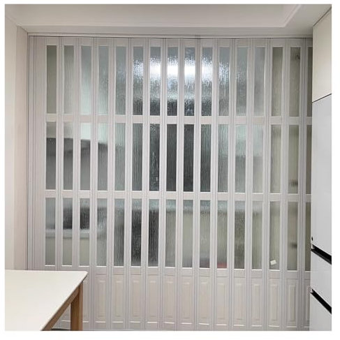 Falttüren PVC Bifold Doors Wasserdicht Und Leicht Zu Reinigen, Akkordeon-Falttüren Bieten Privatsphäre Für Badezimmer, Garage Einträge Schränke Raumteiler Mit Aluminium Top Rail(61x80in (155x203cm))