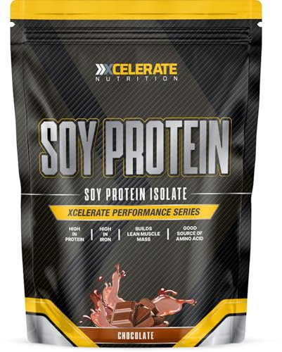 Soy Protein Powder - 90% Plant-Based Protein for Lean Muscle Growth, Supports Weight Management & Digestive Health | 100% Vegan-Friendly, Gluten-Free - by XCelerate Nutrition (1Kg, Chocolate)
