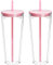 Yisituo 2 Pack 710ml Iced Coffee Cup, Plastic Tumbler with Straw and Lid, Reusable Double Wall Water and Cold Cups(2, Pink)