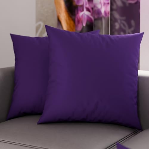 PETTI Artigiani Italiani - Coppia di Federe Cuscino 50x50 cm in Microfibra, Cuscini Arredo Camera da Letto, Divano, Set 2 Fodere Copricuscino, Federa Tinta Unita Viola, 100% Made in Italy