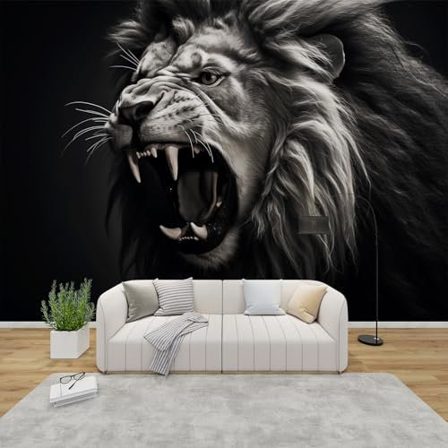GEDAEUBA Papier Peint Panoramique Lion, Papier Peint Intissé Motif 3D Animaux, Tapisserie Panoramique Salon, Décoration Murale Chambre, 350x256 cm