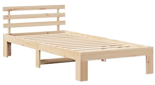 vidaXL Bettgestell mit Kopfteil Braun 90 x 200 cm Massivholz Kiefer, Moderner rechteckiger Bettgestell, aus massivem Holz, minimalistisches Schlafmöbel, Coole Wohnraum-Deko
