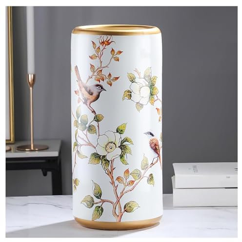 Portaombrelli in Ceramica con Motivi Decorativi Porta Ombrelli Multifunzionale da Terra per Il Soggiorno Vaso in Ceramica Vintage Adatto per La Casa L'Ufficio E L'ingresso(White-1)