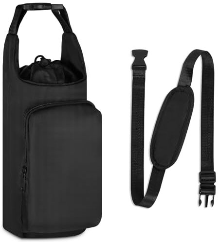 HOTUT Porte Bouteille Isotherme Sac Gourde avec Compartiment pour Téléphone Portable et Bandoulière Réglable, 1l Sac de Transport pour Bouteille d'eau pour la Randonnée et Le Voyage - Noir