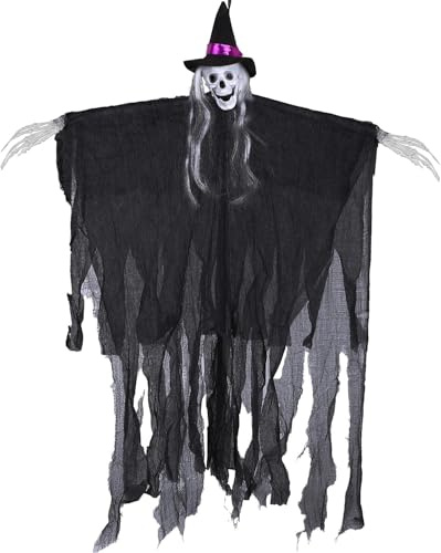 Halloweendeko Outdoor Halloween Skelett-Geisterdekorationen mit langem Haar und Hut, für Innen Außen Party Halloween Dekoration