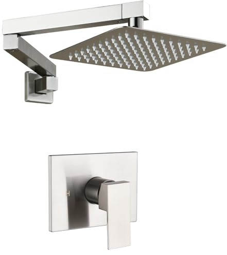 Duscharmatur-Set komplett mit 20,3 cm Regenduschkopf und mitgeliefertem Duschventil, Duschverkleidungsset, gebürstetes Nickel-Duschsystem