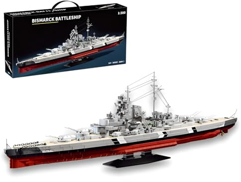 MirthMakers Bismarck-Schlachtschiff-Bausatz – 1:300 WW2-Kriegsschiff-Bausatz mit Display-Ständer, Militärserie-Modell, Historisches Sammlerstück, Wohnaccessoire, Erwachsene (2686 Teile)