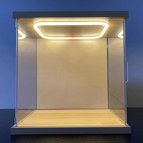 Vibeo Vitrine Acrylique Petite Vitrine Acrylique Éclairée, 20, 25, 30, 35, 40, 45 cm, avec Porte, Boîte en Plastique Anti-poussière pour Figurines, Poupées et Voitures(20x20x20cm(8x8x8))