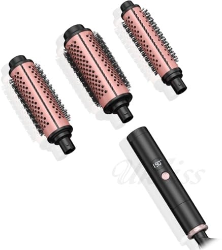 Thermal Brush Set 3-in-1 mit LCD, Heißbürste & 3 Wechselaufsätzen (30/38/45mm), Automatische Lockenstab mit Keramikbeschichtung, 30s Schnellaufheizung für Nass/Trocken Styling bei allen Haartypen