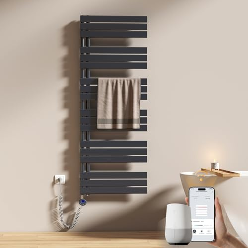 EMKE WiFi Badheizkörper Elektrisch 1599x600 mm, Flach Handtuchheizkörper Elektrisch, Elektrischer Handtuchwärmer Handtuchtrockner Handtuch Heizkörper Bad mit Thermostat und Heizstab - 1000W, Anthrazit