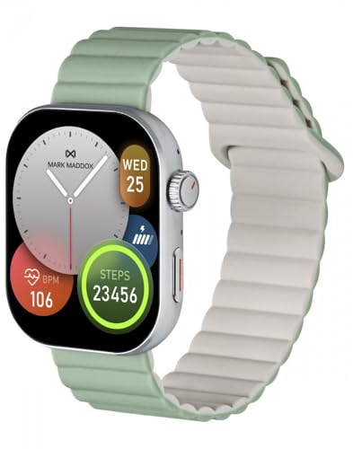 Mark Maddox Smart HS2007-80 – Smartwatch Unisex Verde, Correa de Goma, Llamadas Desde el Reloj, Podómetro, GPS en App, Control Estrés, Frecuencia Cardíaca, Colección Smart Now