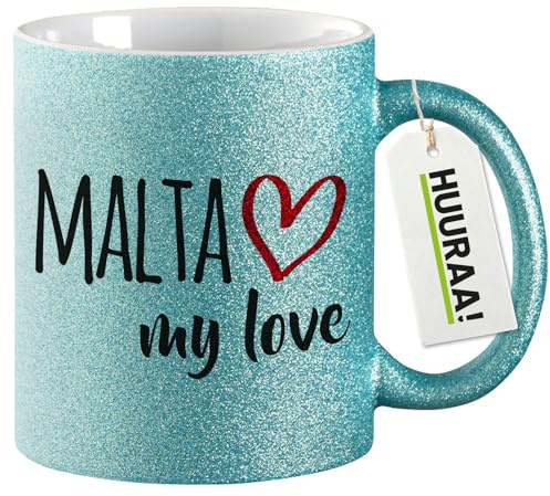 Huuraa Glitzertasse Malta my love Geschenk