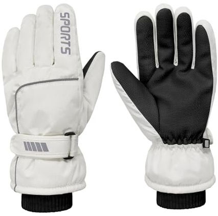 Long Keeper Dicke Winterhandschuhe Ski Handschuh Herren Damen Winter Thermisch Handschuhe Touchscreen Snowboard Wasserdicht Sporthandschuhe zum Radfahren (Weiß, L-Handumfang: 8,27-10,23 Zoll)