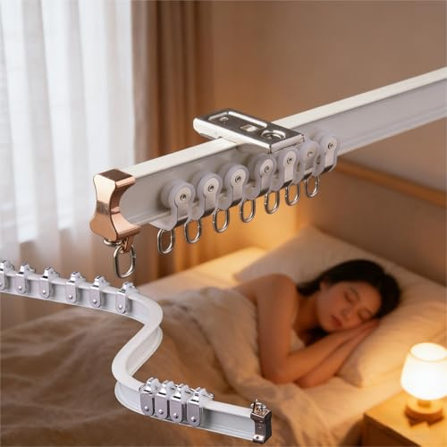 Vorhangschiene Aluminium Flexibel Gardinenschiene Deckenmontage und Wandmontage Gardinenstange Schienensystem für Vorhänge Raumteiler Erkerfenster Wohnmobil Schlafzimmer(White top mount,11.5ft/350cm)