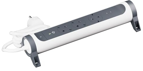 LEGRAND Regleta de enchufes, Base múltiple Premium con 3 Tomas 2P+T y USB C+C, protección SPD, Giratoria, Interruptor, Cable 1,5m, Blanco y Gris Oscuro 694428