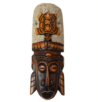 Artisanal Maske afrikanischen 30 cm Holz Décor Schildkröte Sand und Muscheln cauris