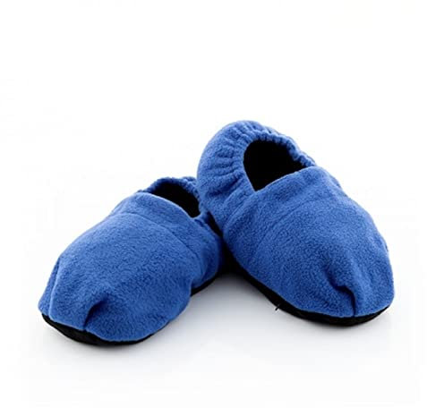Chaussons Chauffants - Pantoufles de Maison Chauffables au Micro-ondes - Graines de Lin amovibles - Rouge Bleu Léopard Dalmatien - Taille 36 - 42 (bleu)