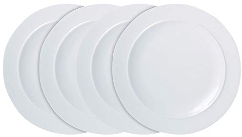 Denby White Porcelain Dinner Plates Set of 4 - 29cm Dishwasher Microwave Safe Large Plates - Chip & Crack Resistant Glazed Tableware