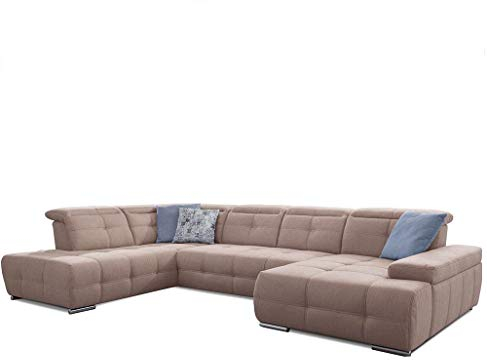Cavadore Wohnlandschaft Mistrel mit Bettfunktion / Schlafsofa mit leichter Fleckentfernung dank Soft Clean / Geeignet für Haushalte mit Kindern, Haustieren /343 x 77 x 228 / hellbraun