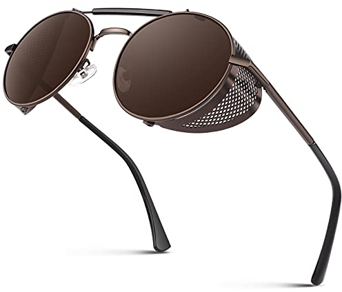 CGID Retro Sonnenbrille im Steampunk Stil Runde Metallrahmen Polarisiert Brille Herren Damen