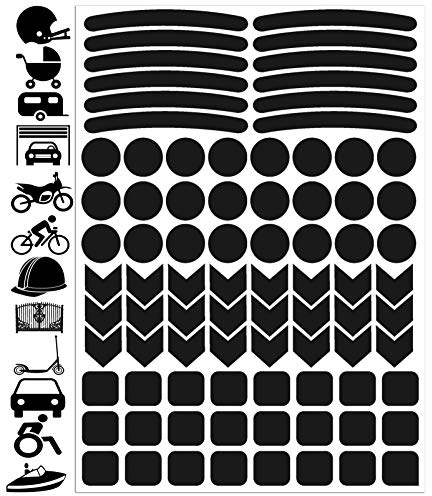 Biomar Labs® - Reflektoren Fahrrad - Reflektierende Aufkleber Reflexfolie Schwarz Stickers Set (84 Stück) - für Fahrrad Roller - Reflektoren Kinder Kinderwagen - Selbstklebende folie D 51