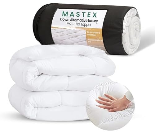 Mastex Mattress Topper Kingsize Bed - 5 CM Thick, Quilted, Extra Deep, Super Fluffy & Breathable - Strong Elastic Bands, Fits Up to 40 CM - Premium Hollowfiber Filling