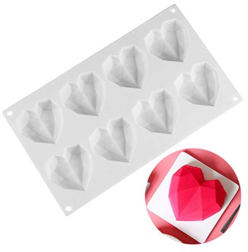 Ziyero 3D Diamante Corazón Forma Silicona Molde DIY Heart Chocolate Postre Hornear Molde Fácil Desmoldar Limpiar No tóxico, para Navidad, Decorar Pasteles, Dulces, Chocolate, Cubitos Hielo Etc—Blanco
