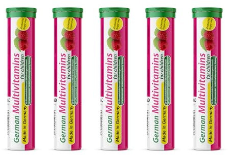 Multivitamin for Children - 5 x 20 effervescent Tablets - Raspberry Flavor - T&D Pharma German Multivitamin for Children - Made in Germany