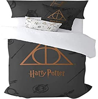 BELUM | Funda nórdica Harry Potter | Funda nórdica Modelo Deathly Hallows | Funda Nórdica con Botones | Funda nórdica 100% algodón | Funda Nórdica (Cama de 90 (155x220 cm.)