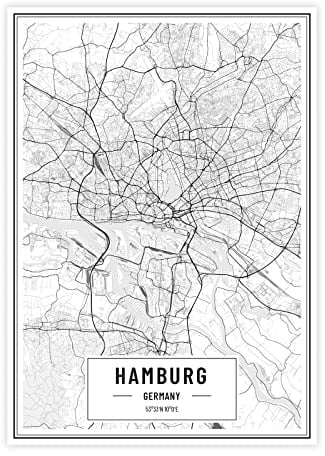 Städteposter Hamburg in schwarz-weiß · Wandbild mit Stadtplan · DIN A2 (42x59,4cm) · als Dekoration oder Geschenkidee · Var. D
