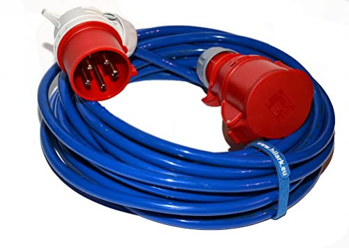 Hilark - Prolunga elettrica H07BQ-F 5G2,5 mm (5 x 2,5 mm²), spina angolare, 400V 16A IP44, colore blu, cavo di prolunga per cantiere, industrie, esterni (5 metri, Blu)