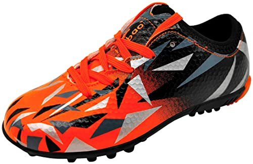 tiebaoGanar Kinder Fußballschuhe Outdoor Indoor Wettkampf Jungen Mädchen Professionelle Turf Cleat Trainingsschuhe Orange TBG-S76516/Orange-32