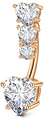 Zolure Bauchnabel Piercing 14G Chirurgenstahl Nabel Piercing Mit Klar Herz CZ Stein 10MM Barbells Bauchanbelpiercing Frauen Belly Piercing Körperschmuck Rosegold