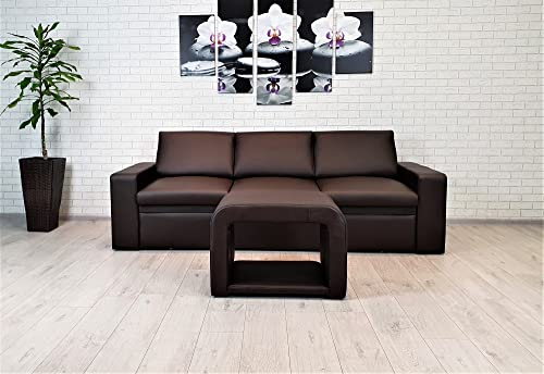 Quattro Meble Dunkelbraunes Echtleder 3 Sitzer Sofa Atlanta FS mit Schlaffunktion + Couchtisch Ledersofa Couch Echt Leder große Farbauswahl !!! (3 er 200 cm + Couchtisch 70x45 cm)