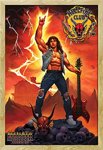 empireposter Stranger Things - Hellfire Club Rock God - Poster Plakat Druck - Größe 61x91,5 cm + Wechselrahmen, Shinsuke® Maxi MDF Buche, Acryl-Scheibe