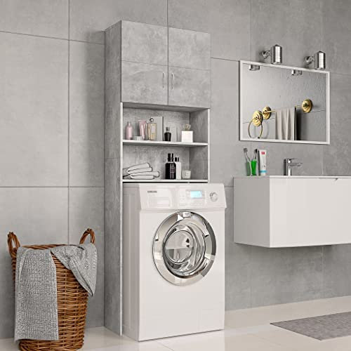 INLIFE Waschmaschinenschrank Betongrau 64x25,5x190 cm Holzwerkstoff