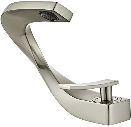 SHUNLI Robinet Salle de Bain Nickel Brossé, Mitigeur de Lavabo au Design Élégant, Robinetterie Monotrou, Laiton