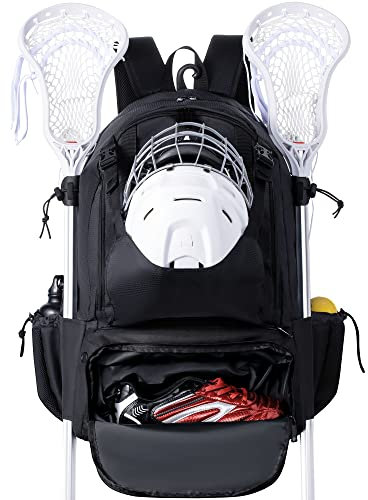 GoHimal Lacrosse Tasche – Lacrosse Taschen für Jungen – Extra großer Lacrosse Rucksack mit Abschleppstabhalter (schwarz)