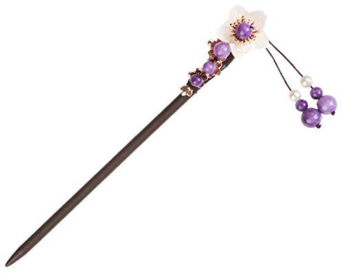 Bâton De Cheveux En Bois Fleur Baguettes De Cheveux Pour Femme Accessoires De Cheveux,Perles Violettes Baguettes Épingle À Cheveux Pour Cheveux Longs